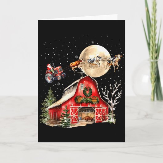 おかしいサンタクローストラクター牛農場農家クリスマス カード (正面)
