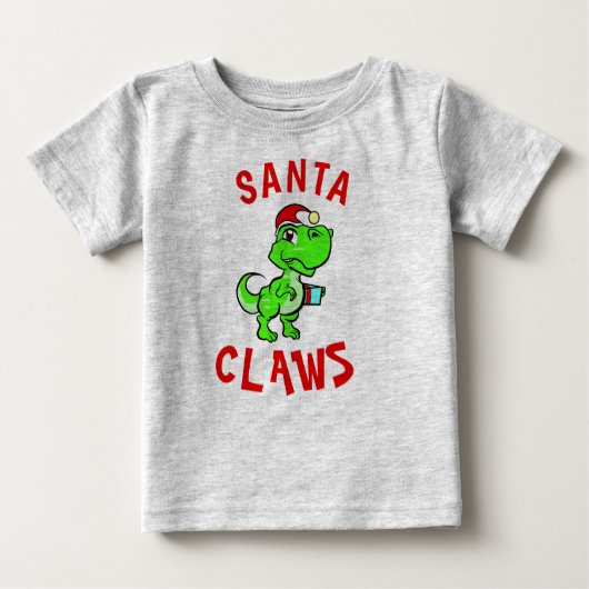 おかしいサンタクロース恐竜 赤ちゃんの初めてのクリスマス ベビーTシャツ (正面)