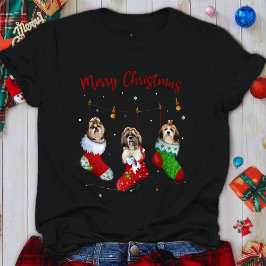 おかしいサンタ シー・ズー クリスマス ストッキング ナイト Tシャツ