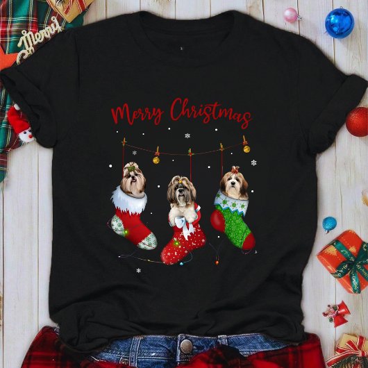 おかしいサンタ シー・ズー クリスマス ストッキング ナイト Tシャツ