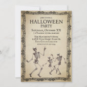 おかしいスケルトンが踊るヴィンテージ・ハロウィンパーティー 招待状 (正面)