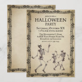 おかしいスケルトンが踊るヴィンテージ・ハロウィンパーティー 招待状 (正面/裏面)