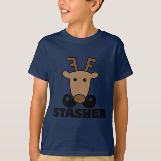 おかしいダッシャー収納ヒゲトナカイ Tシャツ (正面)