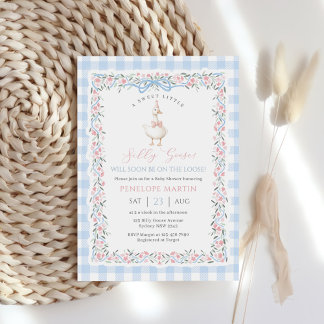 おかしいヒヨコ ギンガム ダック ジェンダーニュートラル ベビーシャワー 招待状