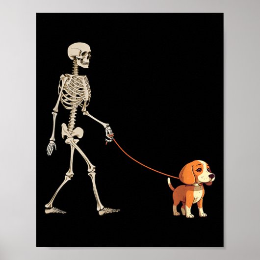 おかしいビーグルスケルトン犬の散歩ハロウィン犬 ポスター (正面)