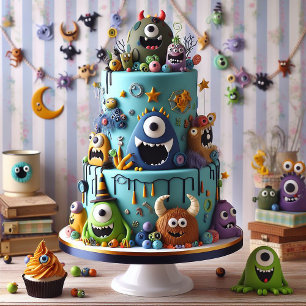 おかしいモンスターが飾った子供の誕生日ケーキ カード