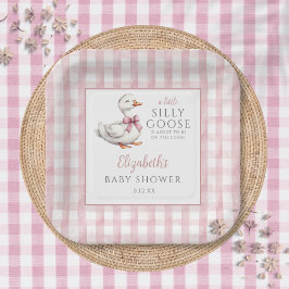 おかしいリトルゴース ピンクのギンガム ベビーシャワー ペーパープレート