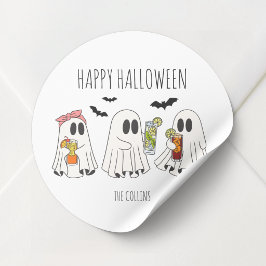 おかしいレトロな幽霊とカクテル ハッピーハロウィン ラウンドシール
