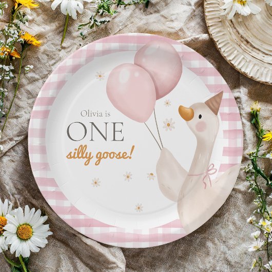 おかしい一羽のガチョウの春のパーティー 農場の1歳の誕生日 ペーパープレート