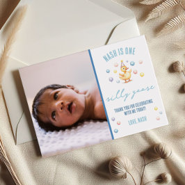 おかしい一羽のガチョウ、1歳の誕生日パーティー サンキューカード