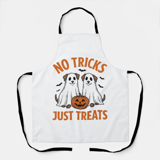 おかしい幽霊犬ハロウィン お菓子をあげるだけのハロウィン エプロン (正面)