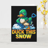 おかしい怒ったダック冬の雪かき皮肉 カード (黄色い花)