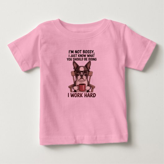 おかしい犬 ボスみたいに 頑張って働く ベビーTシャツ (正面)