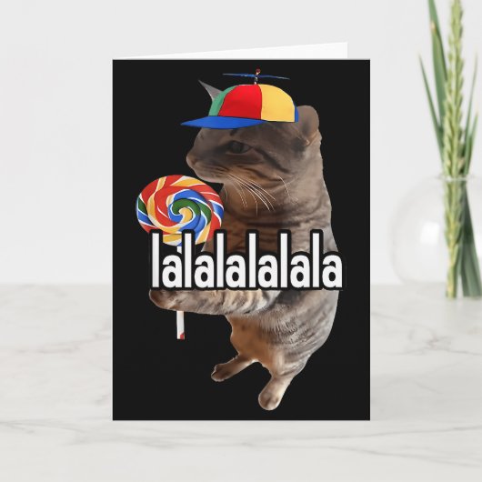 おかしい猫とハート型のポップキャンデーのミーム カード (正面)