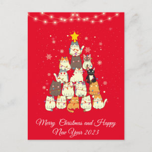 おかしい猫の木のクリスマス シーズンポストカード