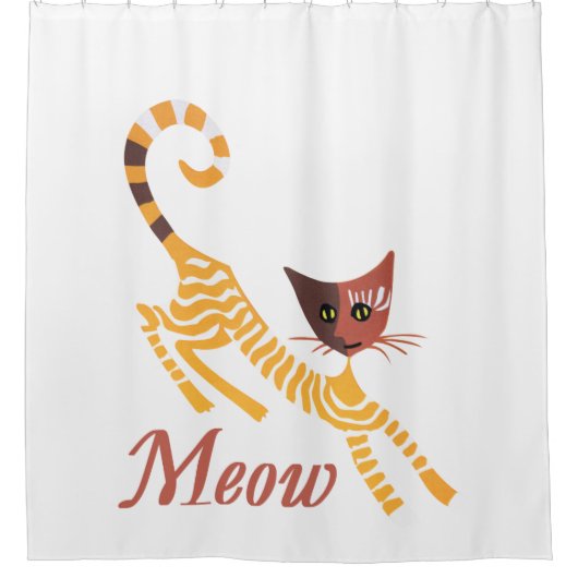 おかしい赤猫 シャワーカーテン (正面)