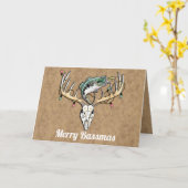 おかしい釣りと狩猟のクリスマスメッセージ カード (黄色い花)