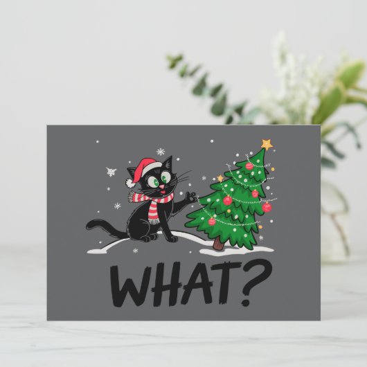 おかしい黒猫がクリスマスツリーを押す 猫 何？ 招待状 (スタンド正面)