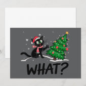 おかしい黒猫がクリスマスツリーを押す 猫 何？ 招待状 (正面/裏面)