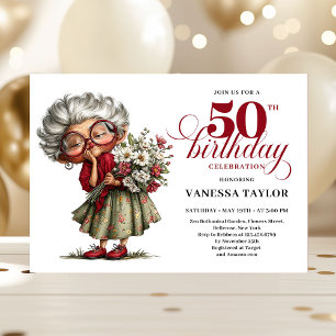 おかしい50歳の誕生日の女性の珍しいお祝い 招待状