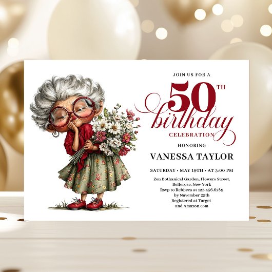 おかしい50歳の誕生日の女性の珍しいお祝い 招待状