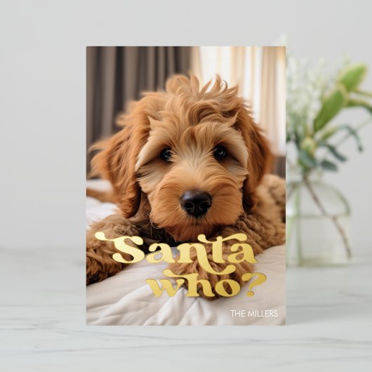 おかしい いたずら好きな いい 犬 ペット ミニマリスト クリスマス 箔シーズンカード (立ち正面)