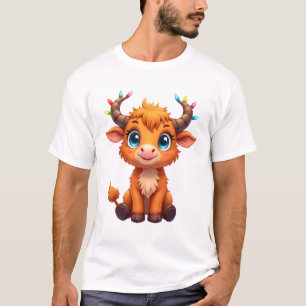 おかしい クリスマス 牛 ライト 男の子 女の子 かわいいハイランド牛 Tシャツ