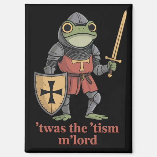 おかしいT'was The 'Tism M'Lord中世の騎士カエル マグネット (正面)