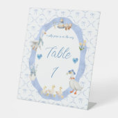 おかしなガチョウの気まぐれなリボンの赤ちゃん男の子のシャワー 台座サイン (正面)