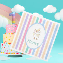 おかしなガチョウの1歳の誕生日 パステルストライプ