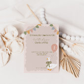 おかしなキツネのピンク風船のガーランド 1歳の誕生日 招待状