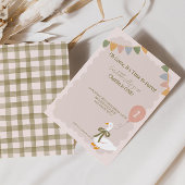 おかしなキツネのピンク風船のガーランド 1歳の誕生日 招待状