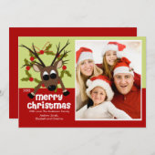 おかしなトナカイの楽しいクリスマスフラットフォトカード シーズンカード (正面/裏面)