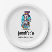 おかしなハロウィーンスケルトン着用トップハット誕生日 ペーパープレート (正面)