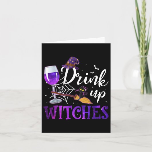 おかしなハロウィーン帽子ウィッチを飲おもしろいむUを飲む カード (正面)