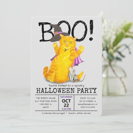 おかしなハロウィーン猫とマウスパーティの招待状 招待状 (スタンド正面)