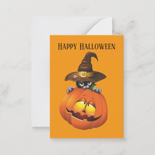 おかしなハロウィーン用カボチャの猫にメッセージを添える ノートカード (正面)