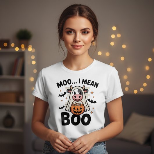 おかしなハロウィーン | ブーモーかわいい幽霊牛 Tシャツ
