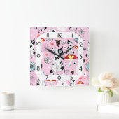 おかしなピンクの猫 スクエア壁時計 (ホーム)