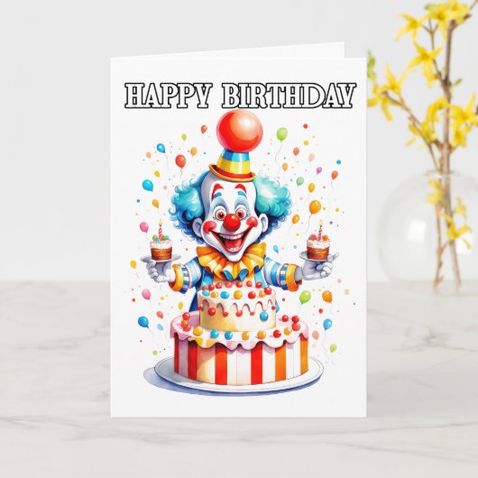 おかしな小さな誕生日パーティのピエロ カード (黄色い花)
