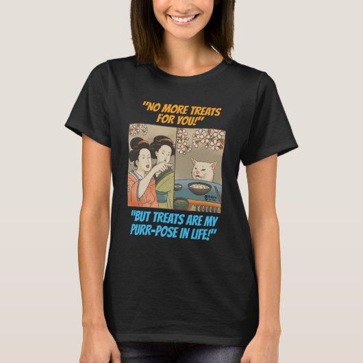 おかしな猫の女性ブラック Tシャツ (正面)