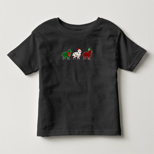 おかしな羊のクリスマスツリーのライト |赤い格子縞の贈り物 トドラーTシャツ (正面)