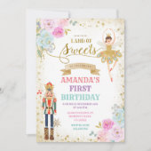 おくり割りフローラ金ゴールド雪片冬誕生日 招待状 (正面)