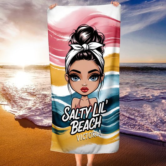 おくれ毛がかわいい ビーチ オリジナルネーム タオル