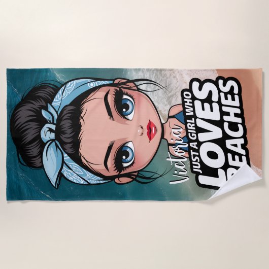 おくれ毛のポニーテールが可愛い海好きガールのビーチタオル ビーチタオル (正面)