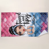 おくれ毛フィッシュスケール日焼け＆ほろ酔いカスタムネーム ビーチタオル (正面)