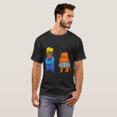 おこおこおばさんと罪悪感たっぷりネコ - 面白可笑しい手描きのカ Tシャツ (正面フル)