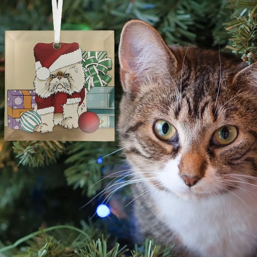 おこったクリスマスの猫 サンタ 面白い休日 ガラスオーナメント