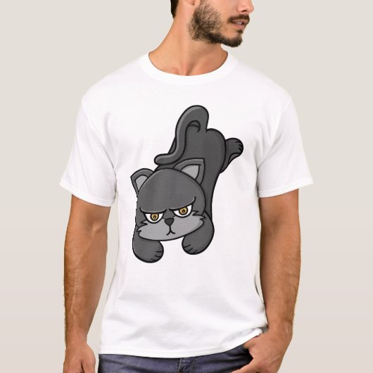おこったグレー猫 Tシャツ (正面)