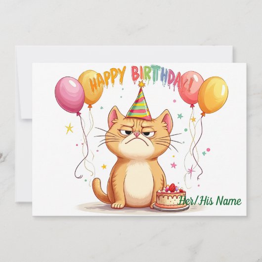 おこったジンジャーキャットの誕生日ユーモア カード (正面)